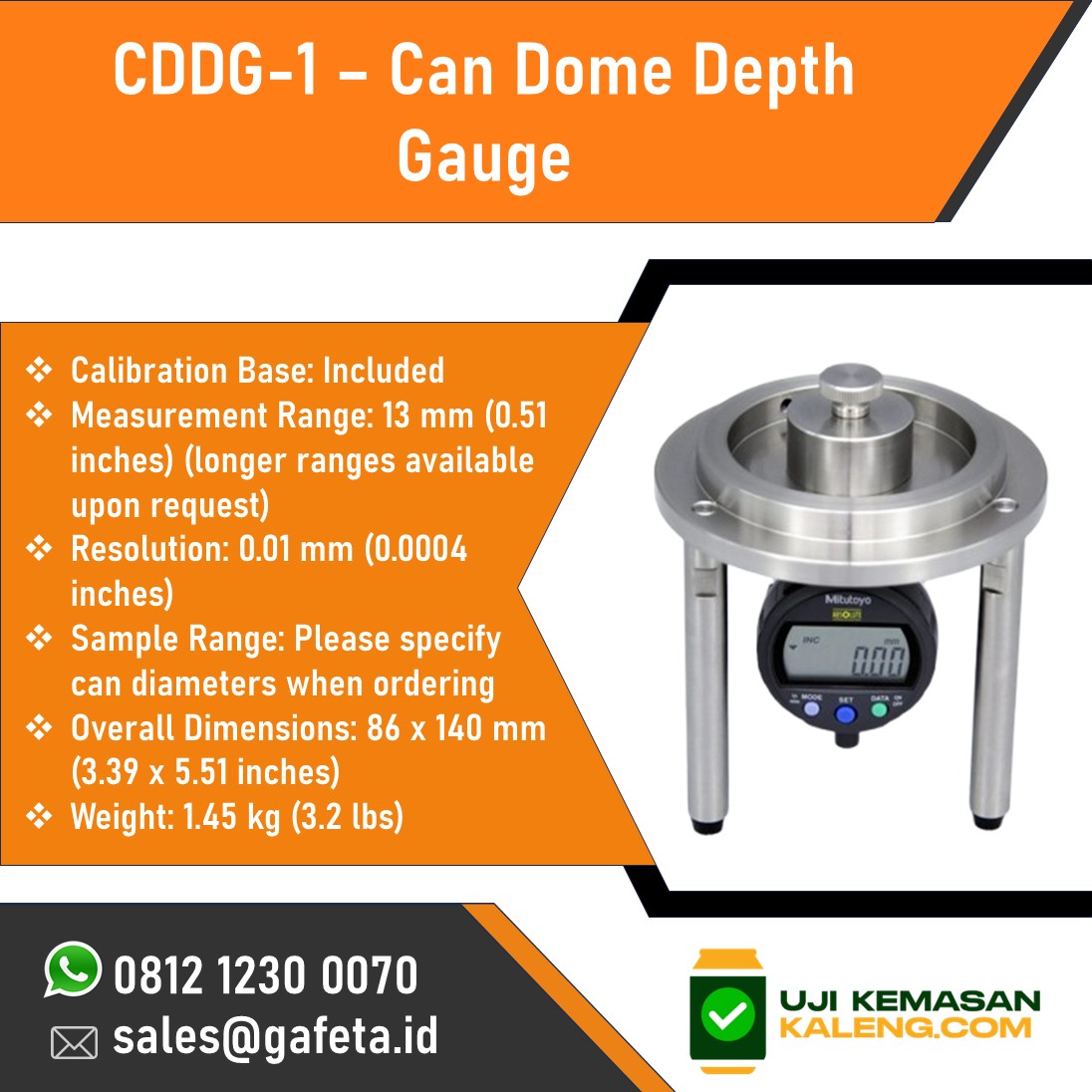 Jual CDDG-1 Can Dome Depth Gauge untuk Ukur Kedalaman Kemasan Kaleng