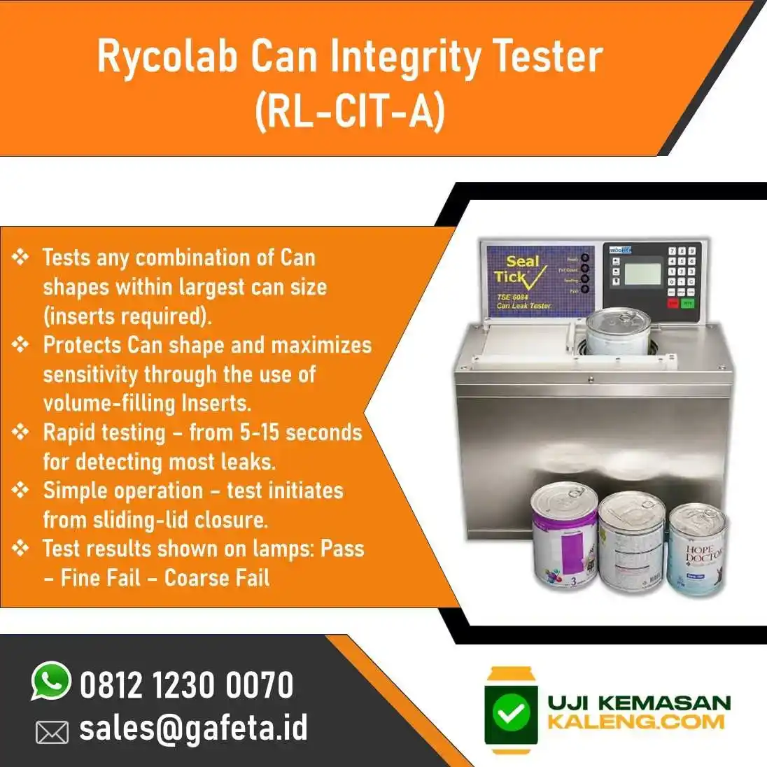 Rycolab RL-CIT-A Can Integrity Tester: Uji Segel Kaleng Sistem Vakum