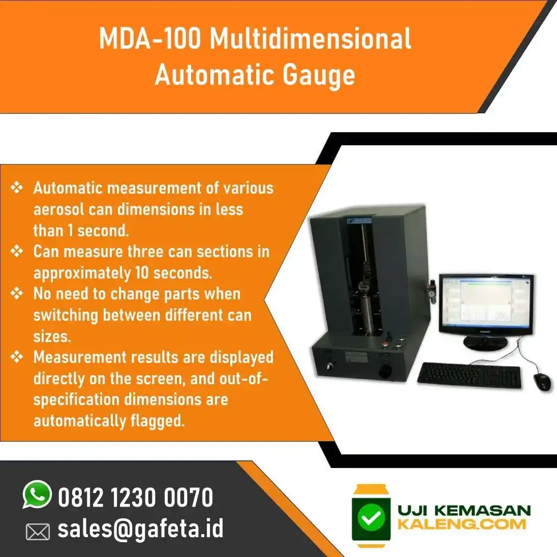 MDA-100 Multidimensional Automatic Gauge: Ukur Kaleng Aerosol Otomatis